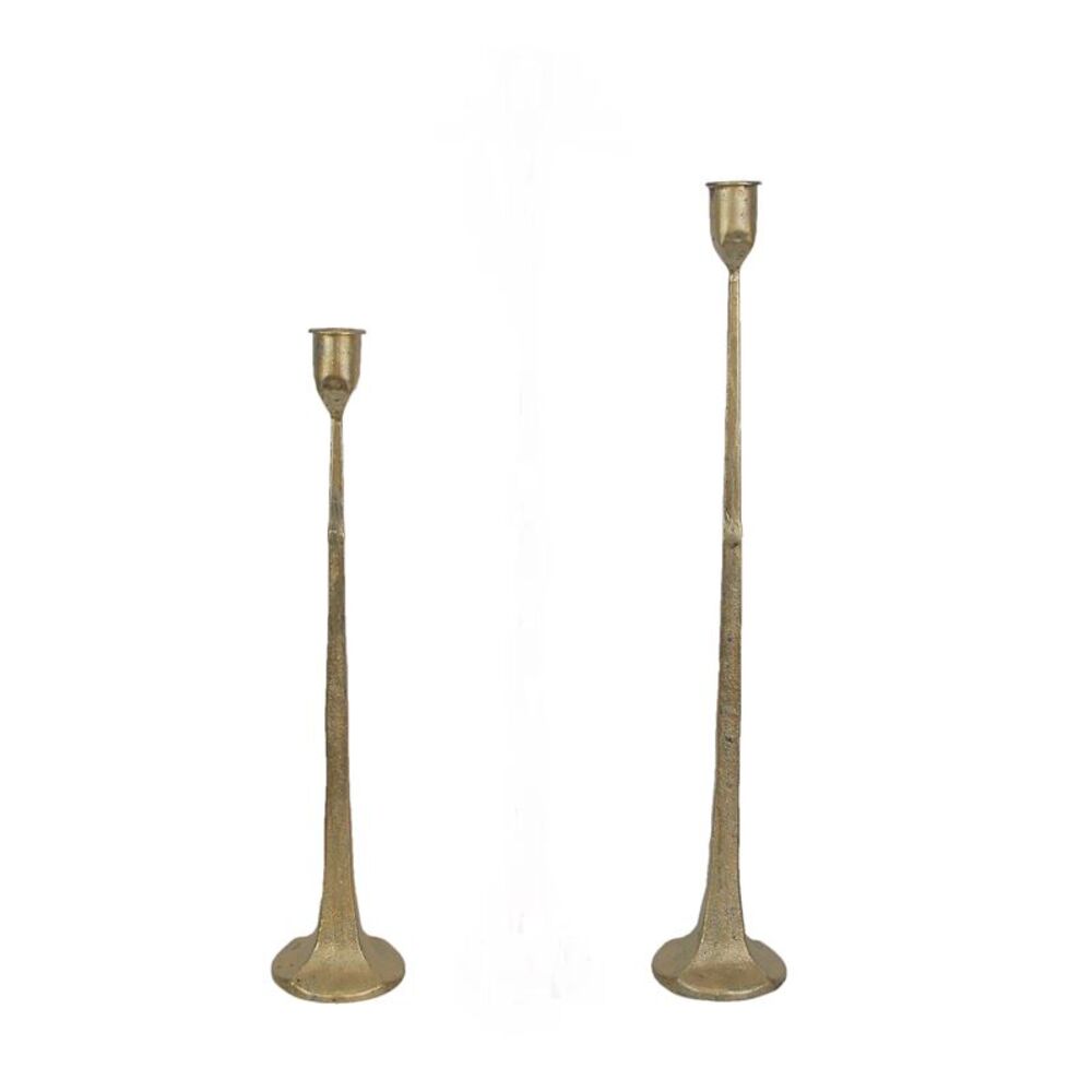 Set of 2 Mid-Century Style Forged Iron Taper Candle Holder Antique Gold Finish